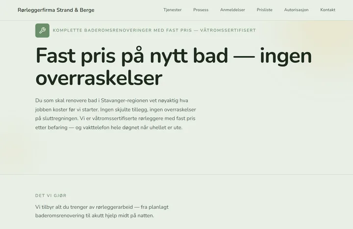 Eksempelside for rørlegger
